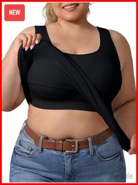 Plus Size Womens Tank Top Built-in Bra U-Back Padded Racerback Activewear